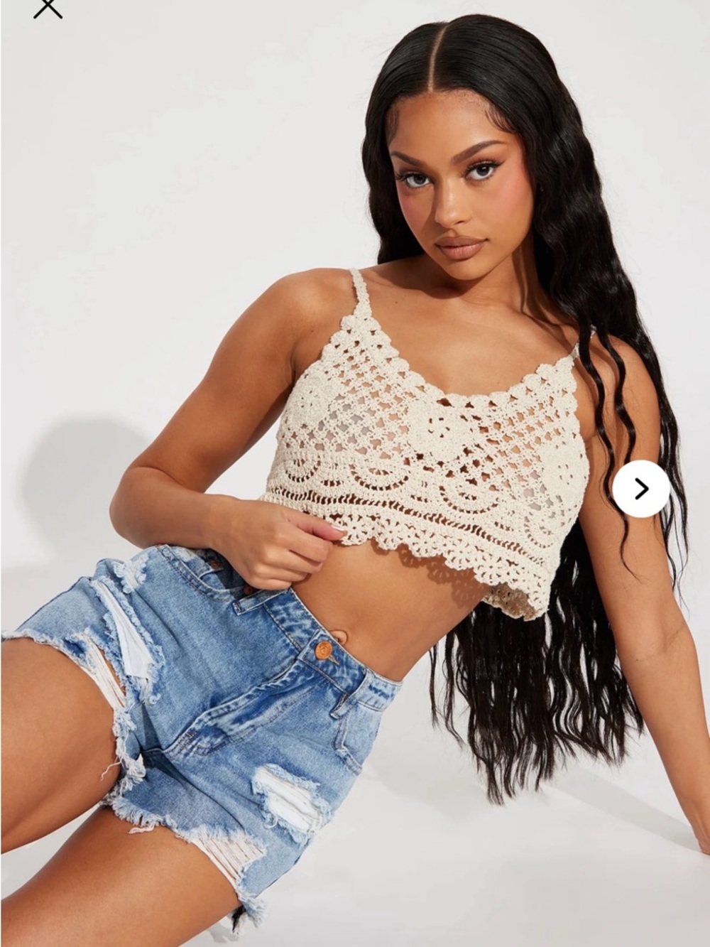 Fashion Nova Crochet Scallop Crop Camisole - Cream
